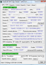 текущую температуру графического процессора, расширения OpenGL