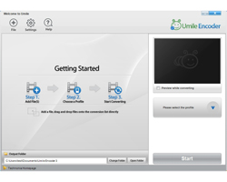 Umile Encoder поможет быстро произвести конвертацию видео. Просто укажите исходный файл, папку назначения, выберите 	нужную предустановку и запустите процесс кодирования.
