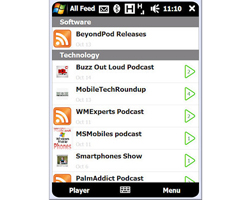 Используя BeyondPod, можно подписаться на RSS-ленты Используя BeyondPod, можно подписаться на RSS-ленты