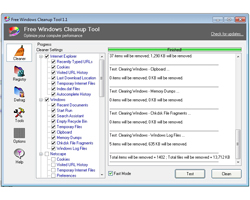 После анализа моей тестовой системы Free Windows Cleanup Tool